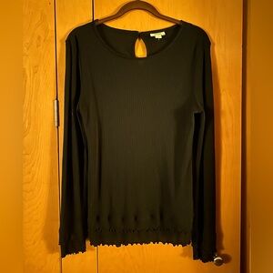 a.n.a Black Ribbed Long Sleeve Knit Top
